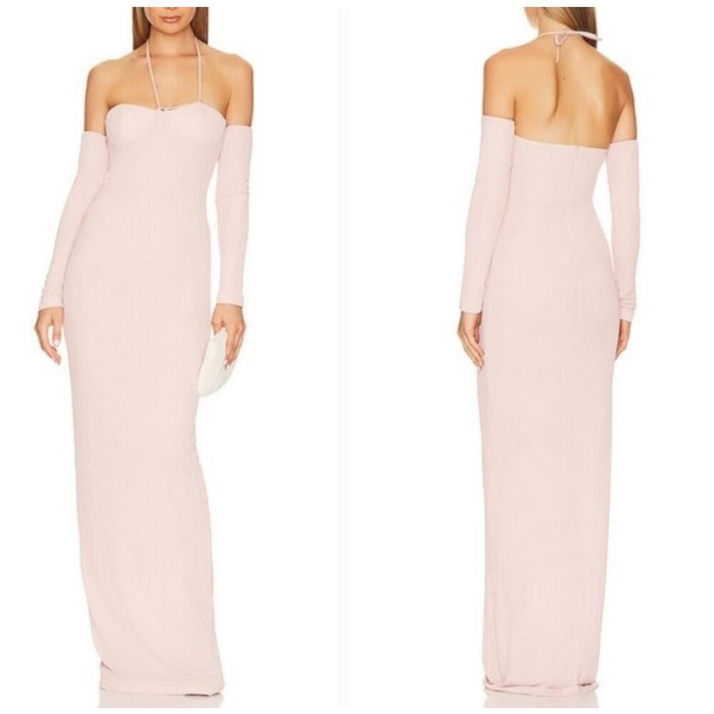 Ceren Ocak Knit Maxi Dress Sleeveless Halter Neck Casual Pink Size Medium